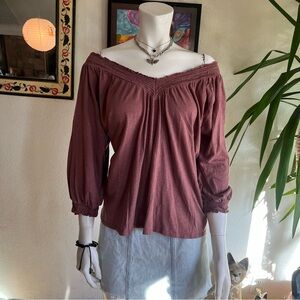 Maurices Dusty Rose V-Neck Smocked Trim Blouse